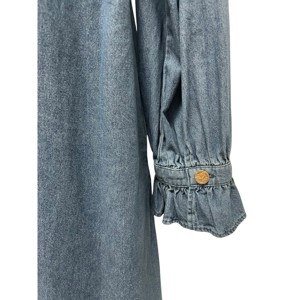 Draper James Ruffle Denim Shift Dress Siize M Blue Cottagecore Rustic Cowgirl - Picture 6 of 10